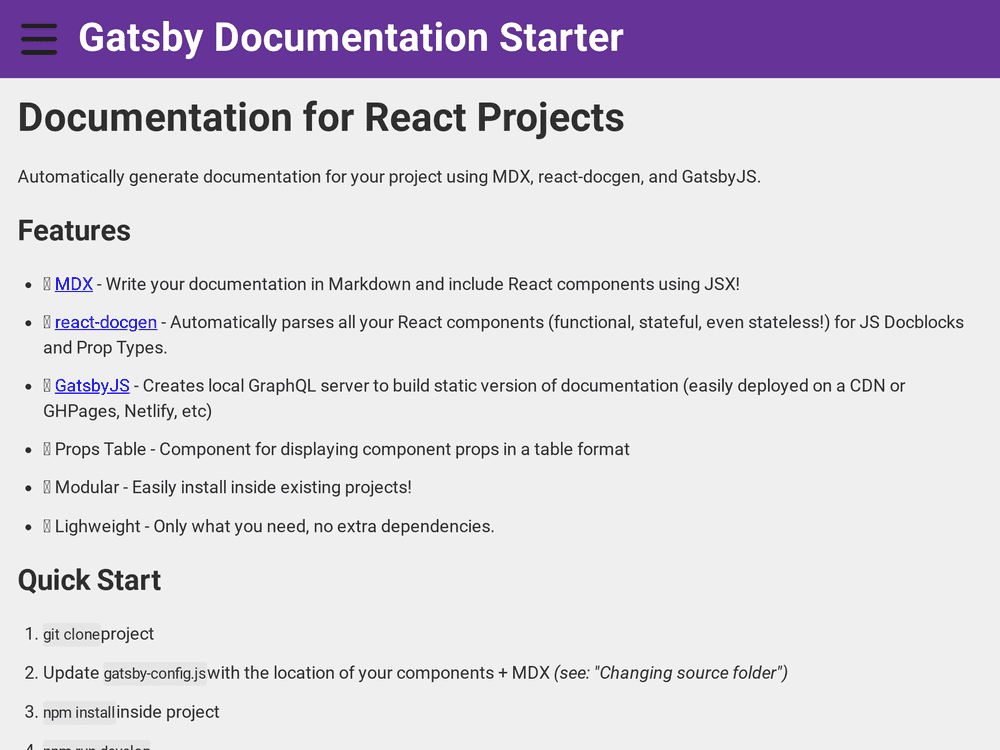 Screenshot of gatsby-documentation-starter