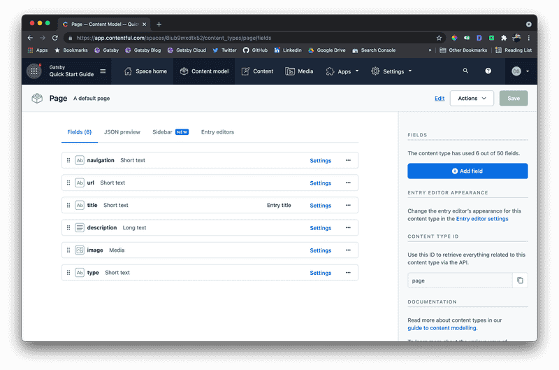 Contentful Page Content Page Model