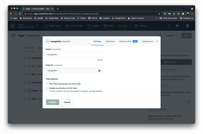 Navigation Field Settings