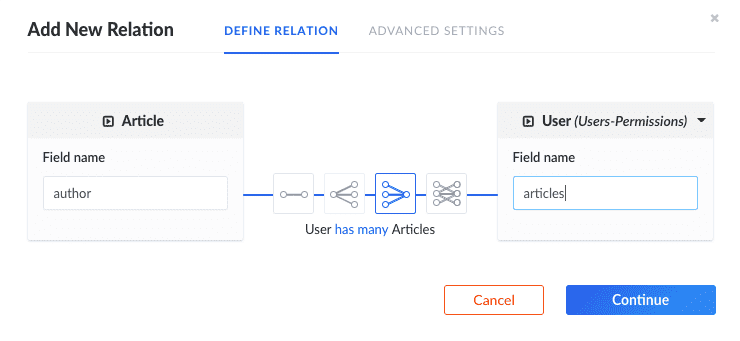 Define Relationship User has many Articles