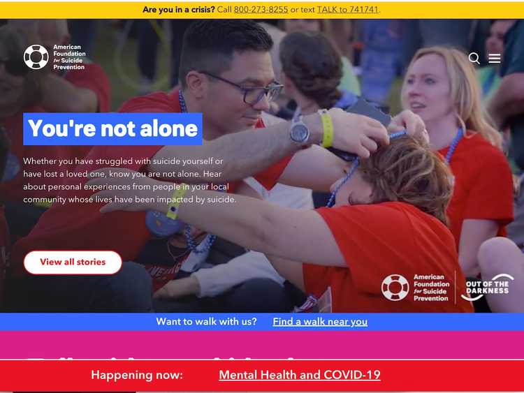 Screenshot of American Foundation for Suicide Prevention