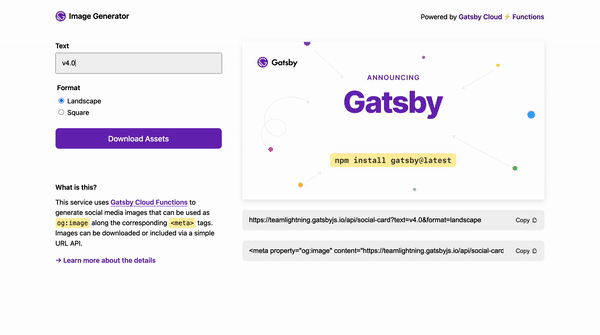 Screen-recording of the Gatsby Image Generator demo site in action.