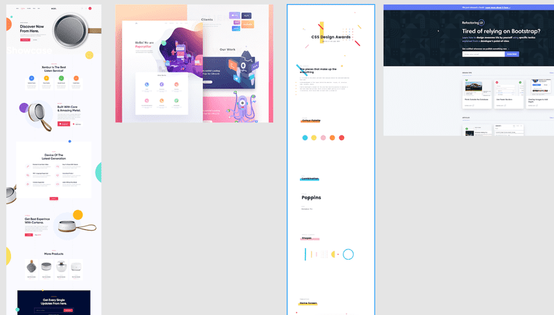 Screenshot of Figma showing different screenshots from Dribbble, Behance and Refactoring UI for inspiration