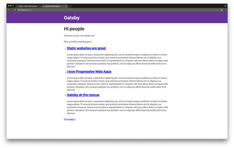 Gatsby demo project home page view