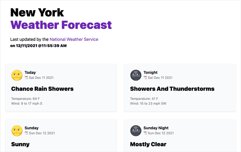 Fetch data from the US National Weather Service API using SSR