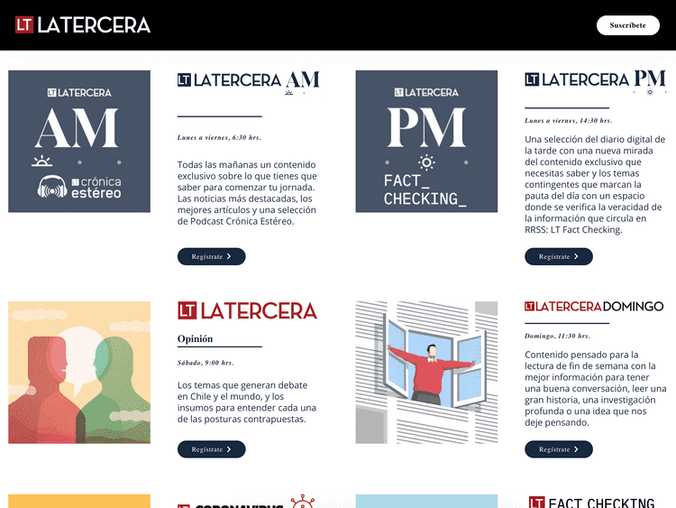 Screenshot of La Tercera Newsletters