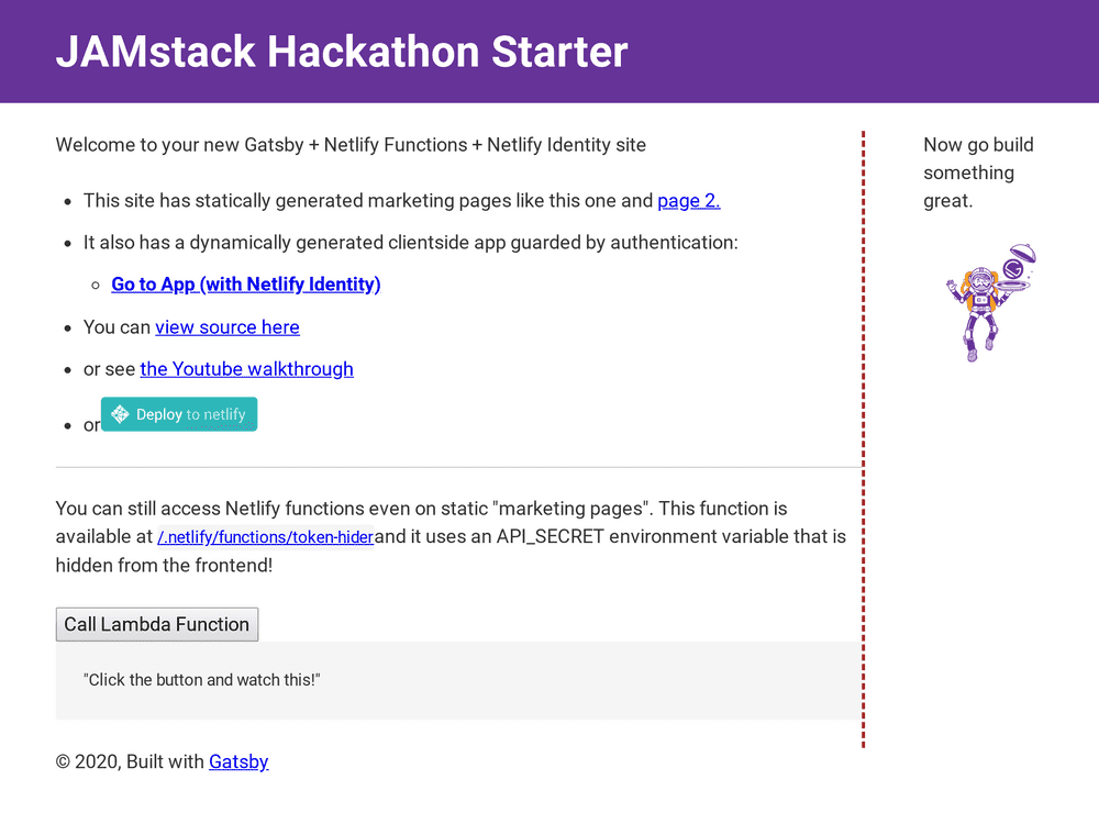 Screenshot of jamstack-hackathon-starter