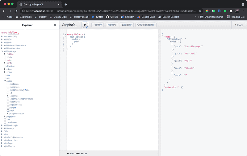 Gatsby allSitePage GraphQL query