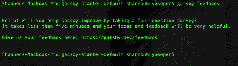Invitation to take Gatsby user survey from the command line