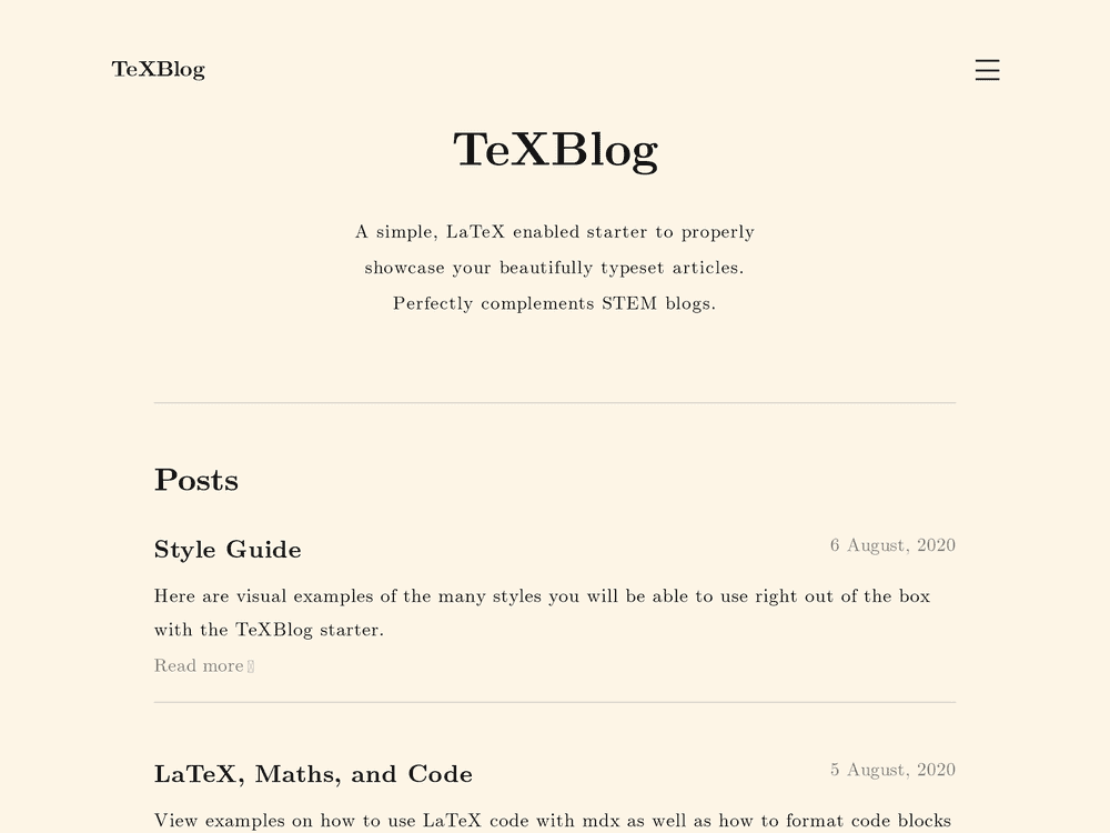 Screenshot of gatsby-starter-texblog