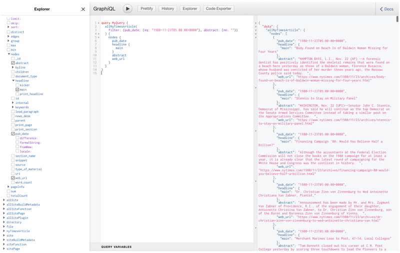 New York Times Archive API - GraphQL