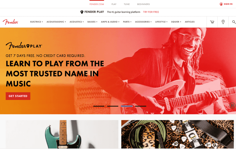 fender guitars website landing page
