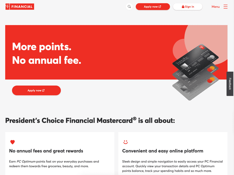 Screenshot of PC Financial