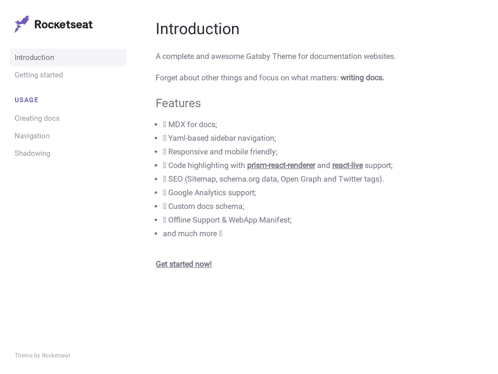 Screenshot of gatsby-starter-rocket-docs