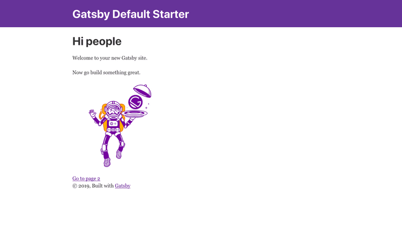 Initial appearance of Gatsby.js starter