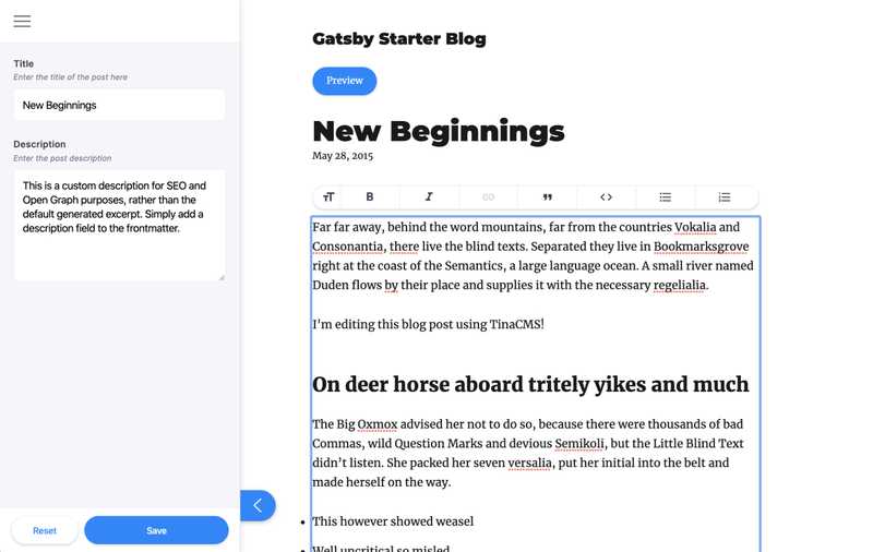 Inline editing a Gatsby blog post with the TinaCMS sidebar