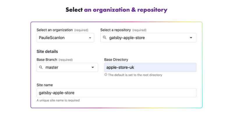 screen shot of base project repository on Gatsby Cloud