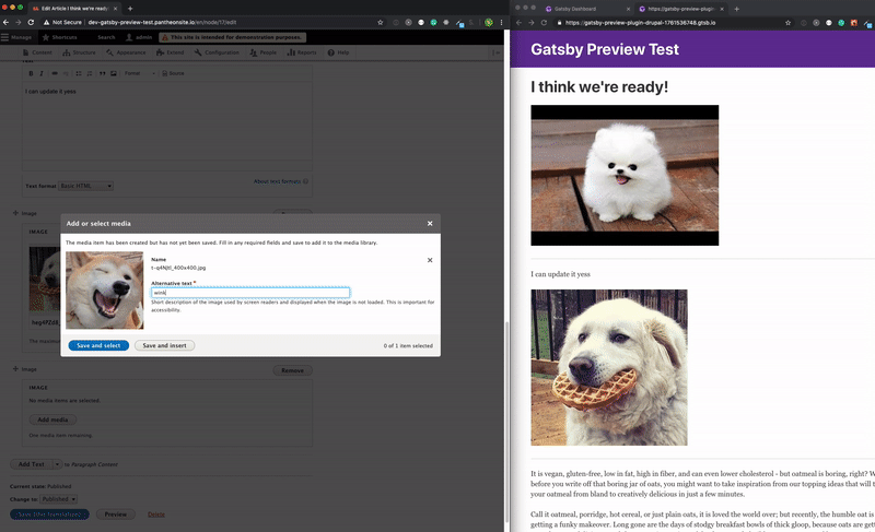 Gatsby and Drupal integration demo with content reloading