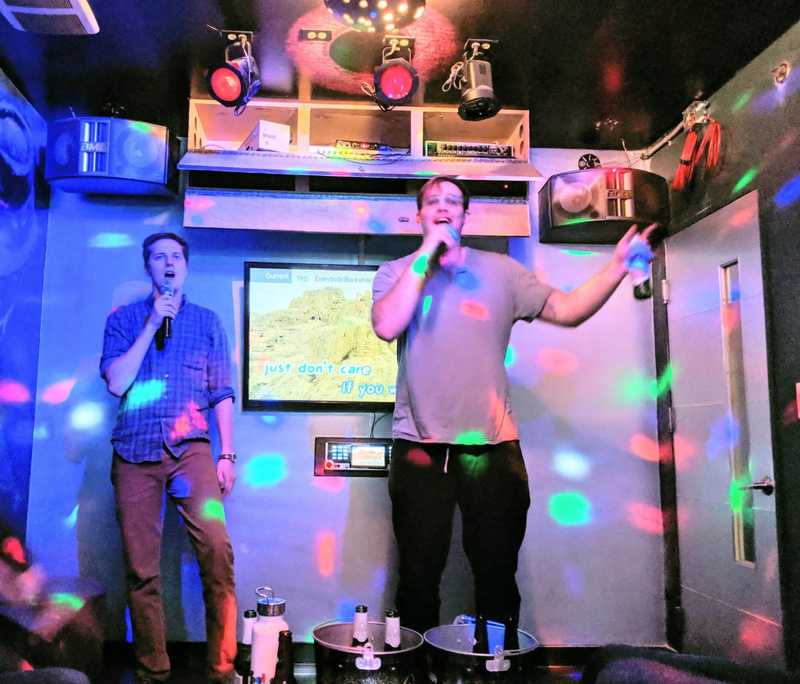 Chris Biscardi and Dustin Schau show off their karaoke skills.