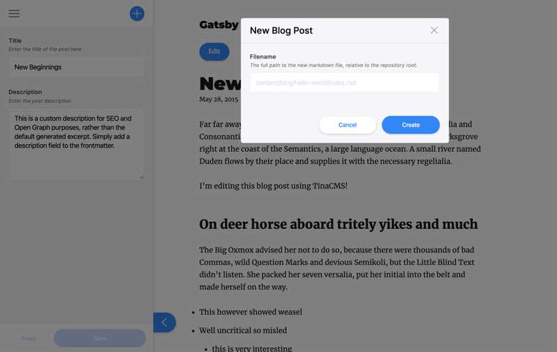 Add media content with the TinaCMS sidebar in a modal