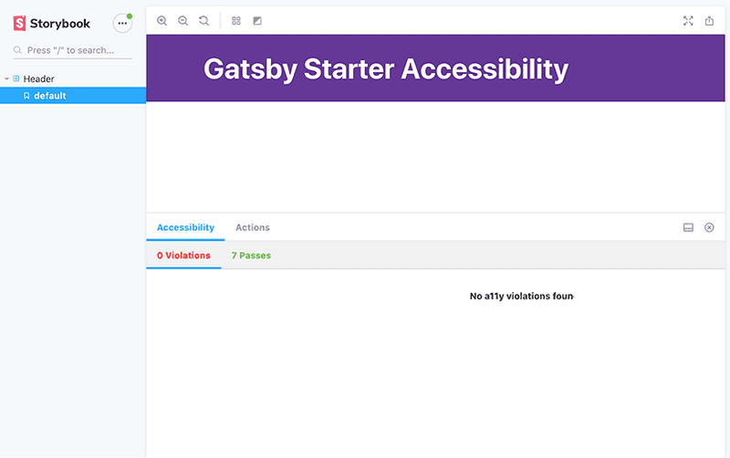 Screen showing A11y accessibility testing has passed during Gatsby build