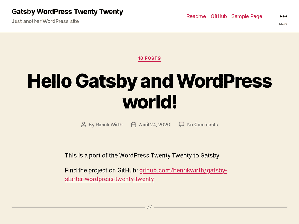 Screenshot of gatsby-starter-wordpress-twenty-twenty