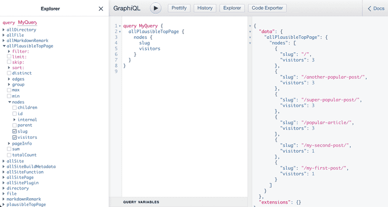 A screenshot of the GraphiQL interface in a web browser. It has three main sections: The Explorer, Query Editor, and Result Window. The Query Editor queries for 