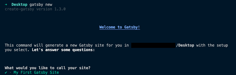 The welcome message for the interactive "gatsby new" command.